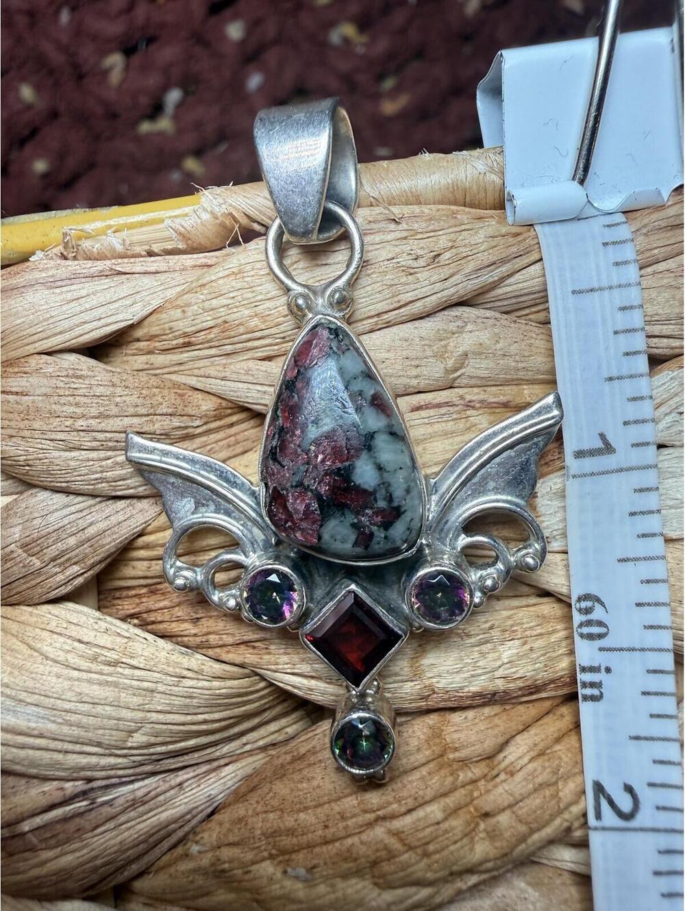 Eudialyte Pendant w/ Garnet & Mystic Topaz – Sterling Silver 925